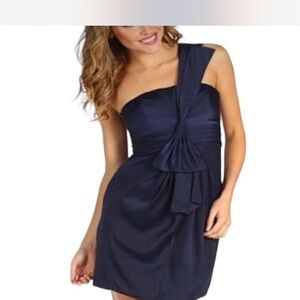 BCBGMaxAzria Blue Ruched One-Shoulder Cocktail Dress